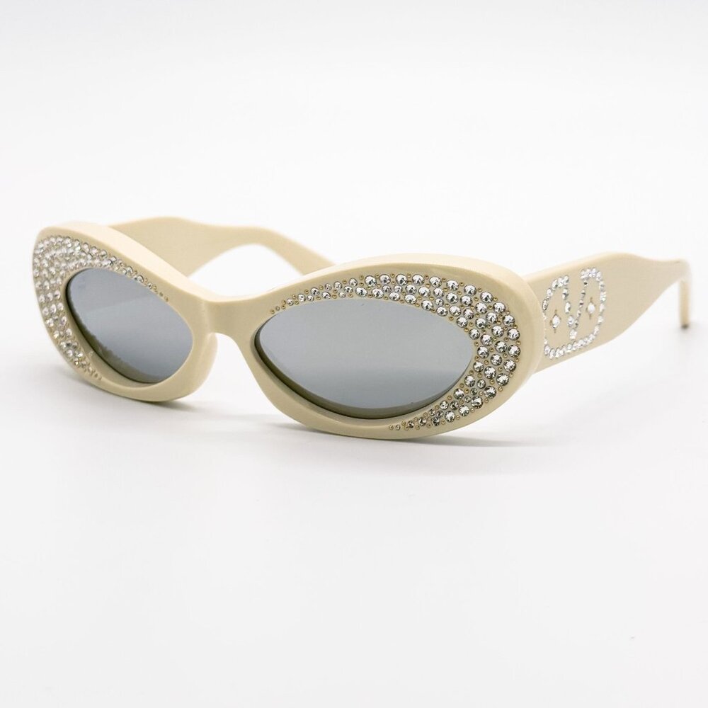 NEW VALENTINO SUNGLASSES VLS-178E IVORY/BLUE OVAL WOMEN EYEWEAR